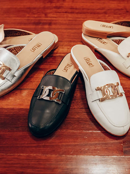 Flat Leather Mules in Gold Color