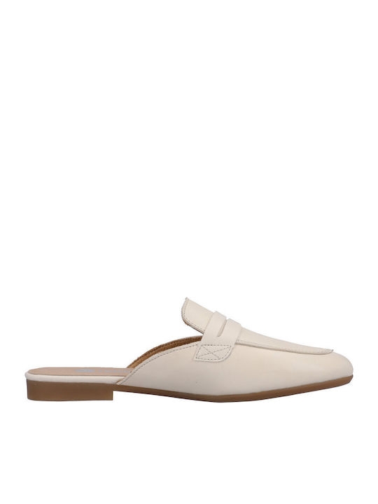 Flat Δερμάτινα Mules σε Μπεζ Χρώμα