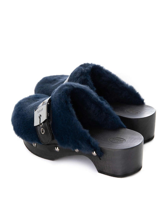 Pescura Mules with Low Heel in Blue Color