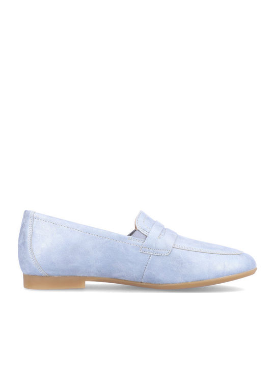 Leather Women's Moccasins in Light Blue Color