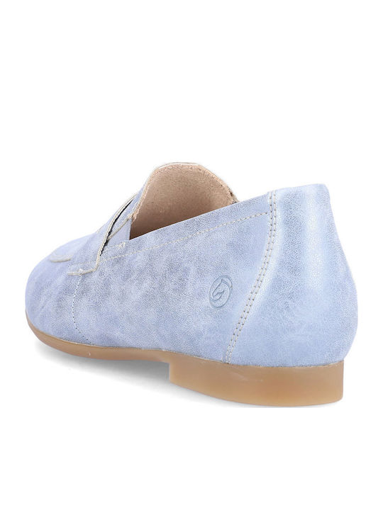 Leather Women's Moccasins in Light Blue Color