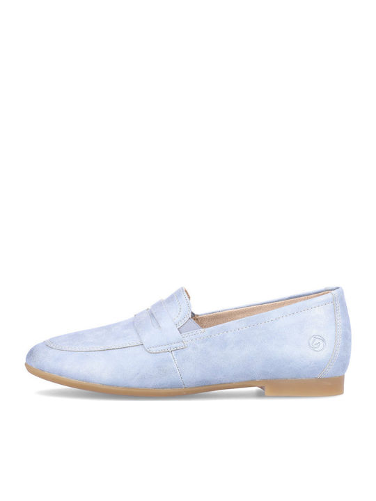Leather Women's Moccasins in Light Blue Color