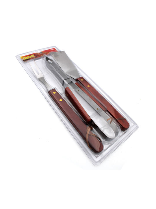 Set of 3 BBQ Tools with Carving Fork, Spatula, and Tongs 6KZN263