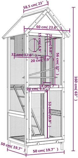 vidaXL Wooden Bird Cage 60x58.5x160cm. Brown