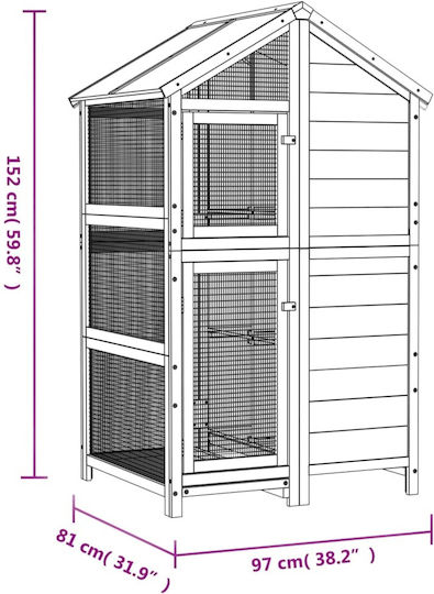 vidaXL Ξύλινο Κλουβί Πτηνών 97x81x152εκ. Γκρι