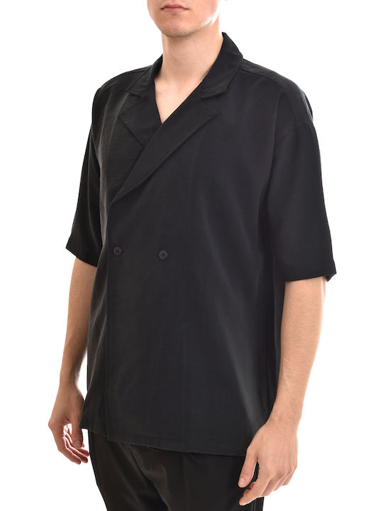 Twin Black Men's Shirt Overshirt Short Sleeve Black