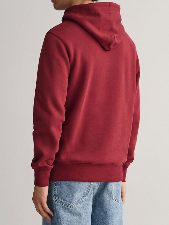 Gant Herren Sweatshirt mit Kapuze und Taschen Rot