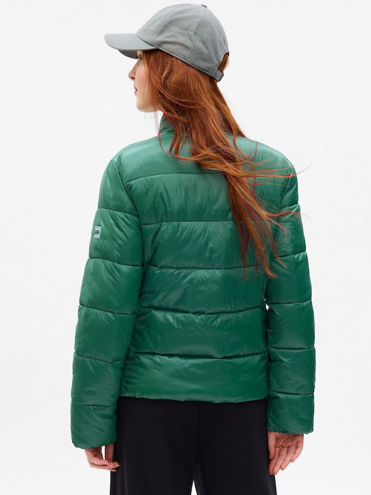 Women's Short Puffer Jacket Waterproof for Spring or Autumn Green