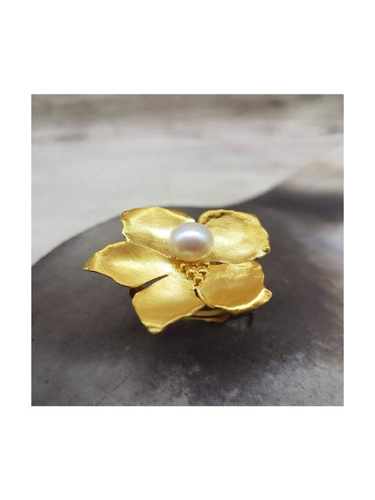 Ios Women's Gold Ring with Pearl 18K