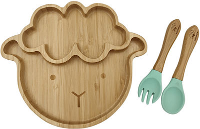 Baby Cloud Feeding Set made of Bamboo with Non-Slip Base Turquoise 3pcs for 6+ months