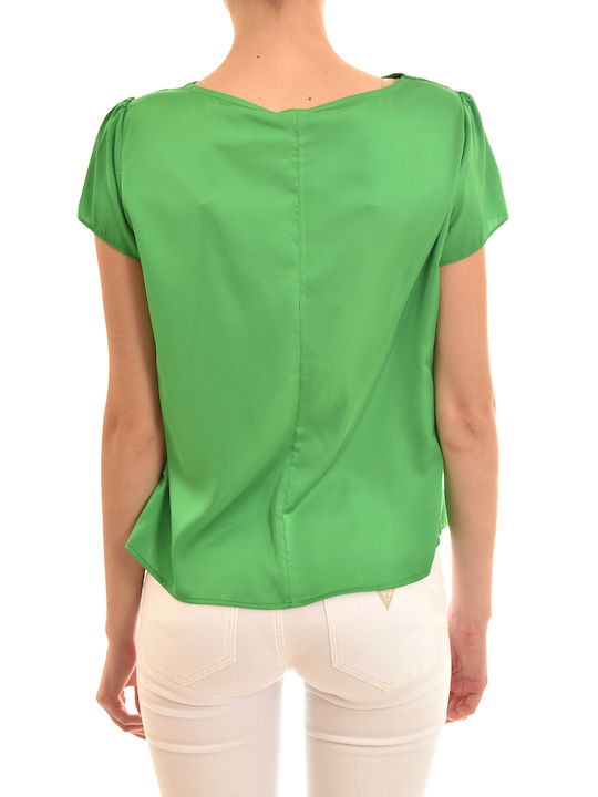 Rinascimento Women's Summer Blouse Satin Short Sleeve Green