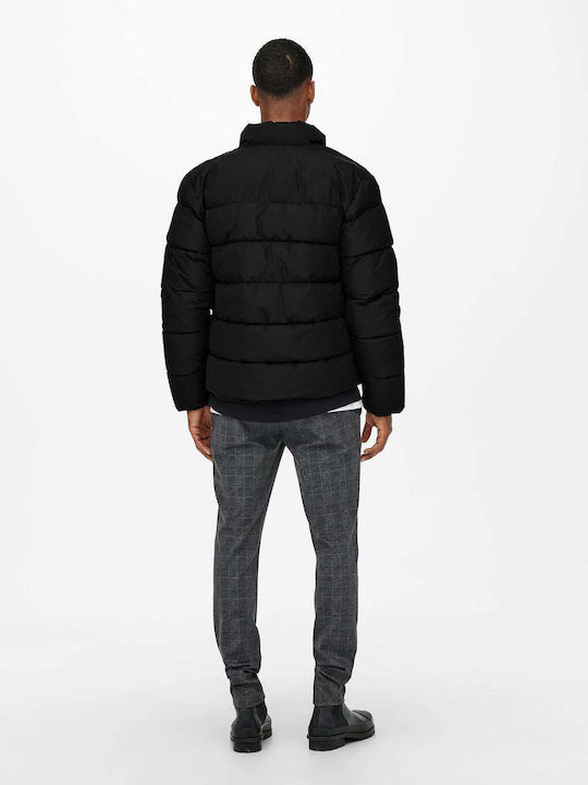 Only & Sons Men's Winter Puffer Jacket Black