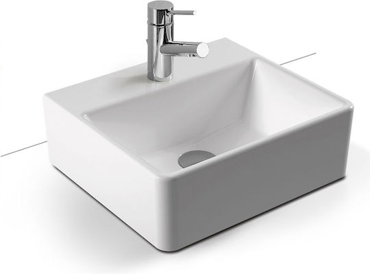 Serel Tetra Επικαθήμενος Νιπτήρας Πορσελάνης 40x35x14cm Λευκός Serel Tetra Επικαθήμενος Νιπτήρας Πορσελάνης 40x35x14cm Λευκός