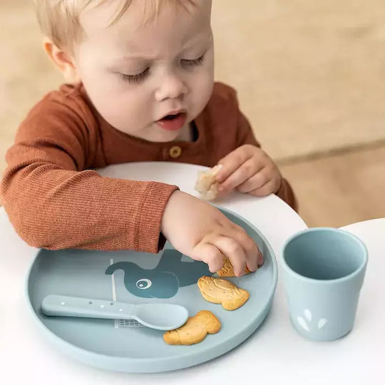 Done by Deer Baby Food Plate Happy Clouds made of Plastic Light Blue