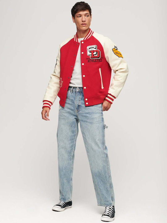 Superdry D2 Ovin College Varsity Patched Ανδρικό Χειμωνιάτικο Μπουφάν Bomber Κόκκινο