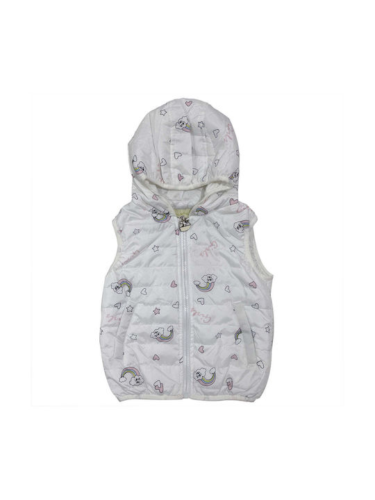 Ustyle Girls Quilted Coat White Sleeveless with Ηood