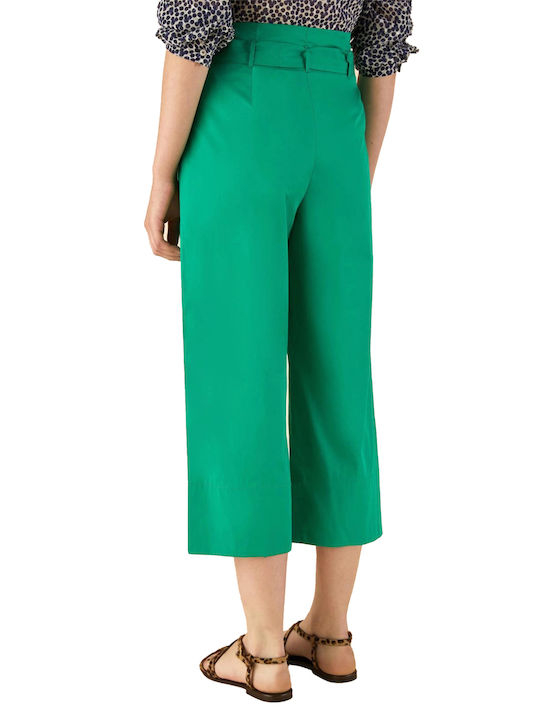 Emme Marella Women's High-waisted Fabric Capri Trousers in Straight Line Green