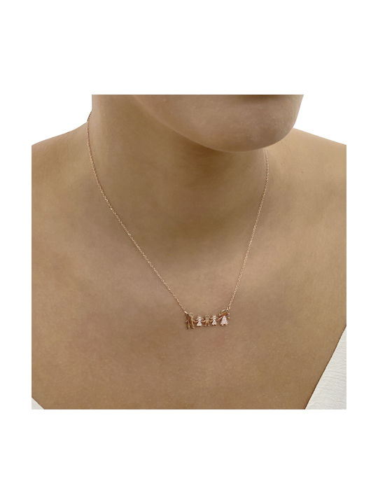 Necklace Family with Pink Gold Plating with Zircon