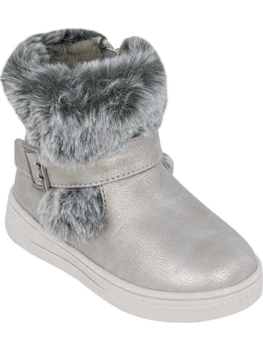 Anatomical Leather Kids Boots with Zipper Silver