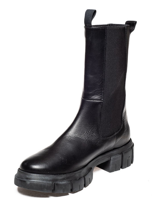 Leder Stiefeletten Damen Schwarz