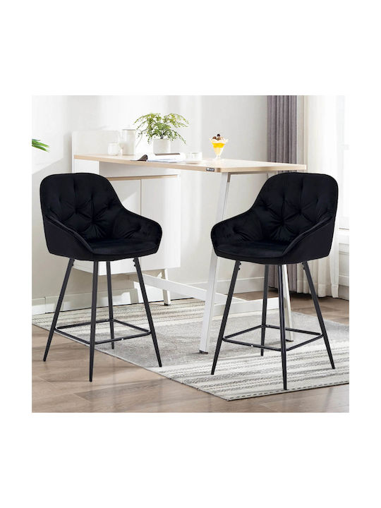 Stool Bar with Backrest Upholstered with Velvet Sandra Black 2pcs 52x52x99cm