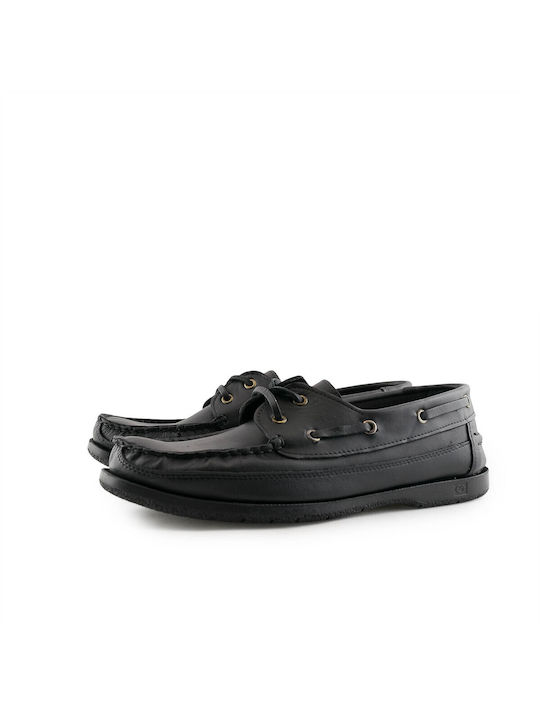 Damkal Men's Leather Boat Shoes Black