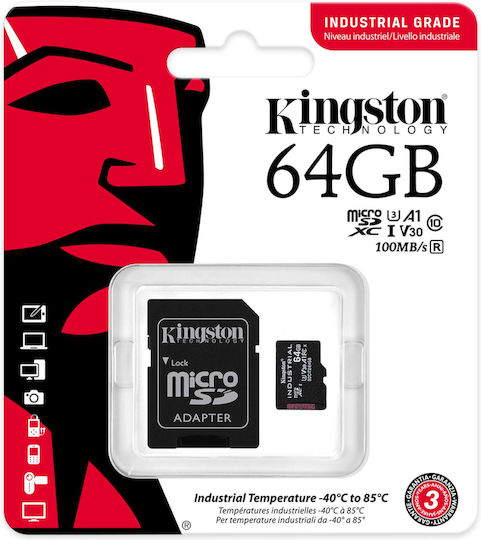 Kingston Industrial microSDXC 64GB U3 V30 A1 UHS-I 100MB/s with Adapter