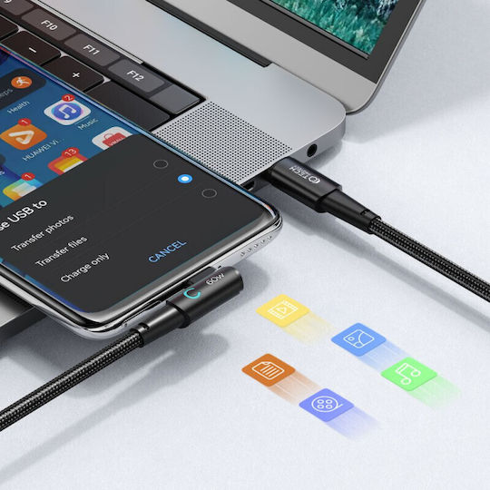 Tech-Protect Ultraboost ”L” Angle (90°) / Braided USB 2.0 Cable USB-C male - USB-C 60W PD Γκρι 1m