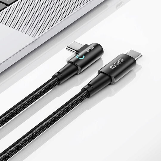 Tech-Protect Ultraboost ”L” Angle (90°) / Braided USB 2.0 Cable USB-C male - USB-C 60W PD Γκρι 2m