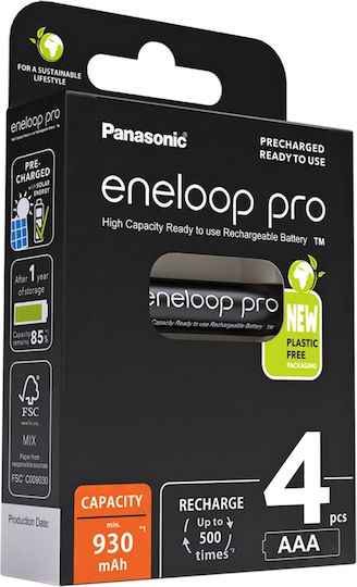 Panasonic Eneloop Pro Επαναφορτιζόμενες Μπαταρίες AAA Ni-MH 930mAh 1.2V 4τμχ
