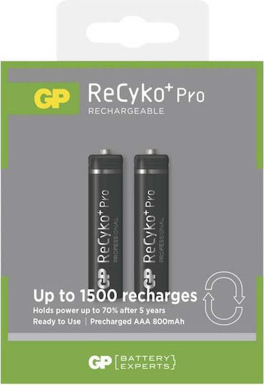 GP Batteries Recyko+ Pro Επαναφορτιζόμενες Μπαταρίες AAA Ni-MH 800mAh 1.2V 2τμχ