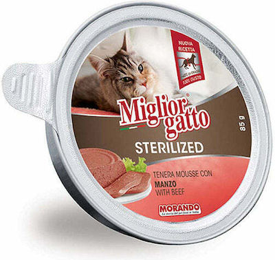 Morando Miglior Gatto Sterilised Wet Food for Sterilised Adult Cats for Urinary Health In Tray with Beef Mousse 1pc 85gr