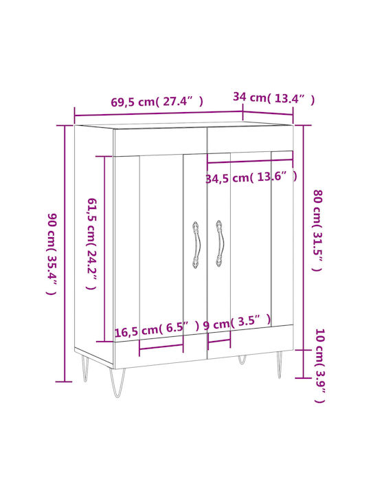 Floor-standing Living Room Display Cabinet made of Particleboard with Glass Brown 69.5x34x90cm