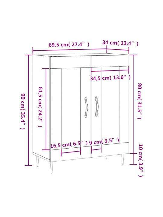 Floor-standing Living Room Display Cabinet made of Particleboard with Glass White 69.5x34x90cm