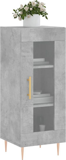 Vitrină de Sufragerie din Placă Aglomerată, Gri Beton, cu Geam, 34,5x34x90 cm