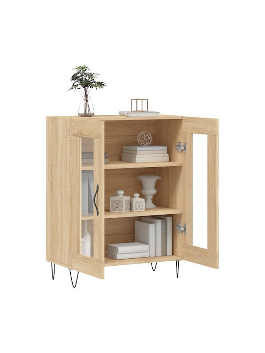 Floor-standing Living Room Display Cabinet made of Particleboard with Glass Brown 69.5x34x90cm