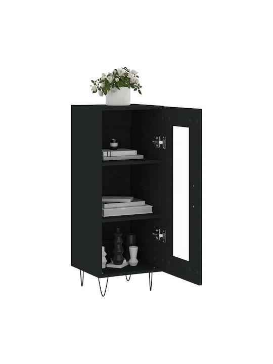 Floor-standing Living Room Display Cabinet made of Particleboard with Glass Black 34.5x34x90cm
