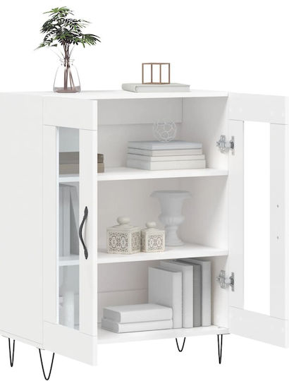 Wohnzimmer Standvitrine aus Spanplatte Weiß mit Glas 69,5 x 34 x 90 cm