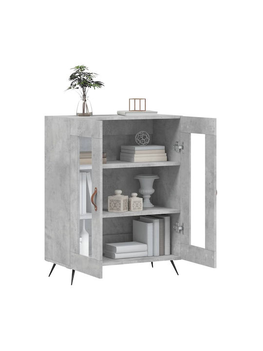 Floor-standing Living Room Display Cabinet made of Particleboard with Glass Gray 69.5x34x90cm