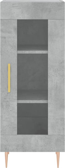 Vitrină de Sufragerie din Placă Aglomerată, Gri Beton, cu Geam, 34,5x34x90 cm