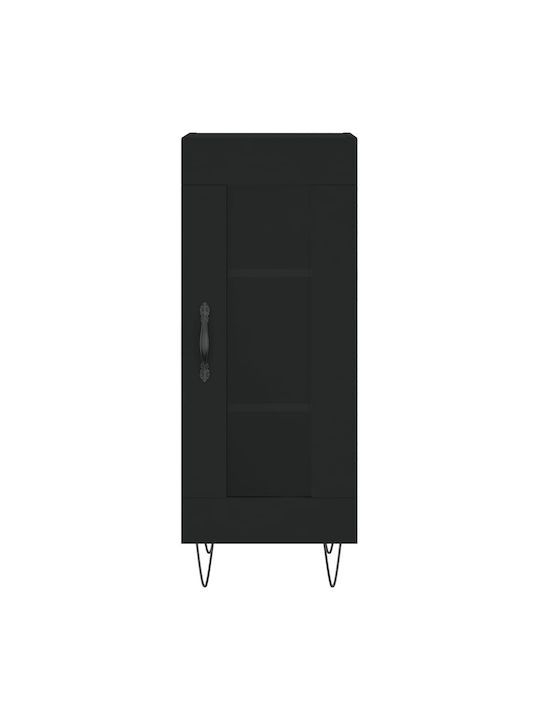 Floor-standing Living Room Display Cabinet made of Particleboard with Glass Black 34.5x34x90cm
