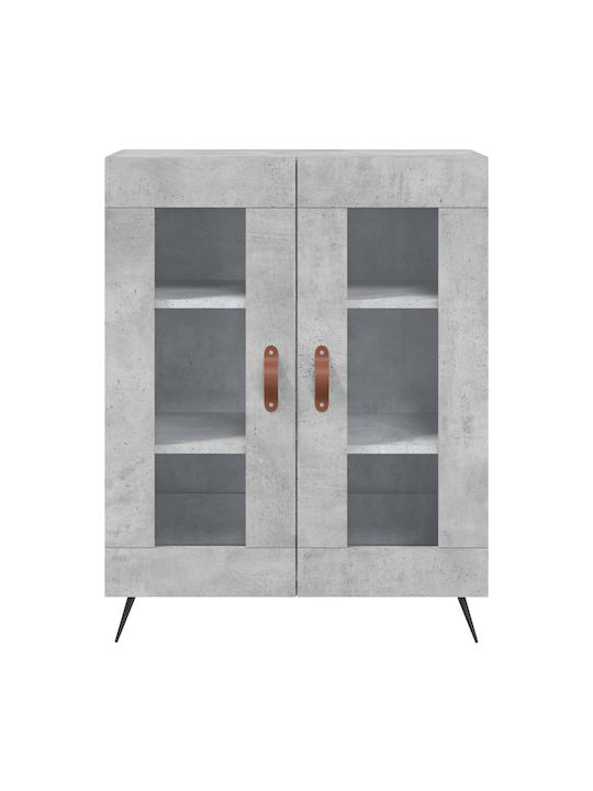 Floor-standing Living Room Display Cabinet made of Particleboard with Glass Gray 69.5x34x90cm