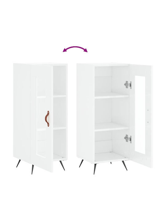 Floor-standing Living Room Display Cabinet made of Particleboard with Glass White 34.5x34x90cm