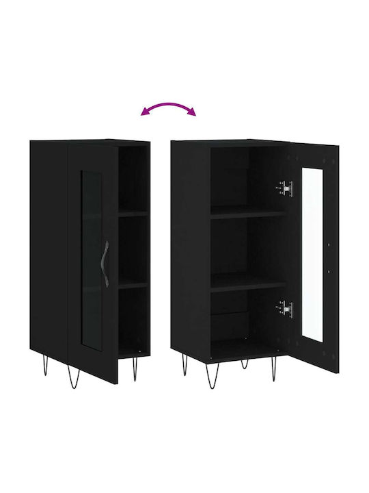Floor-standing Living Room Display Cabinet made of Particleboard with Glass Black 34.5x34x90cm