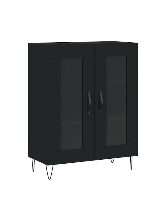 Floor-standing Living Room Display Cabinet made of Particleboard with Glass Black 69.5x34x90cm