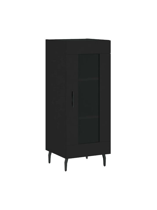 Floor-standing Living Room Display Cabinet made of Particleboard with Glass Black 34.5x34x90cm