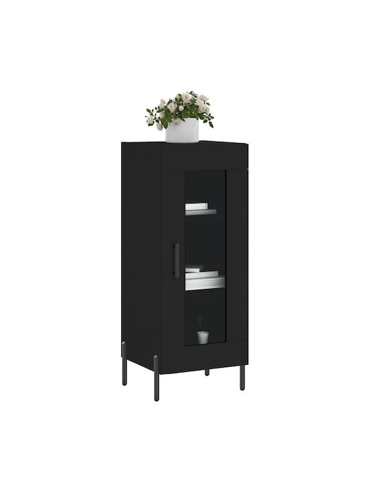 Living Room Display Cabinet made of Particle Board with Glass Black 34.5x34x90cm