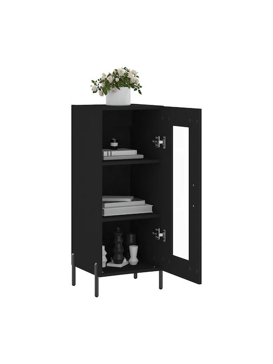Living Room Display Cabinet made of Particle Board with Glass Black 34.5x34x90cm