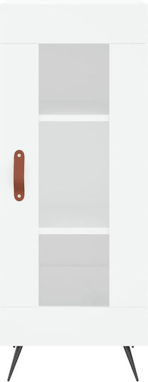Vitrină de Podea pentru Sufragerie din Placă Aglomerată Albă cu Geam 34,5x34x90 cm