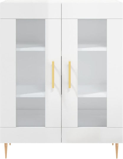 Bodenvitrine für das Wohnzimmer aus weißer Spanplatte mit Glastür 69,5x34x90 cm